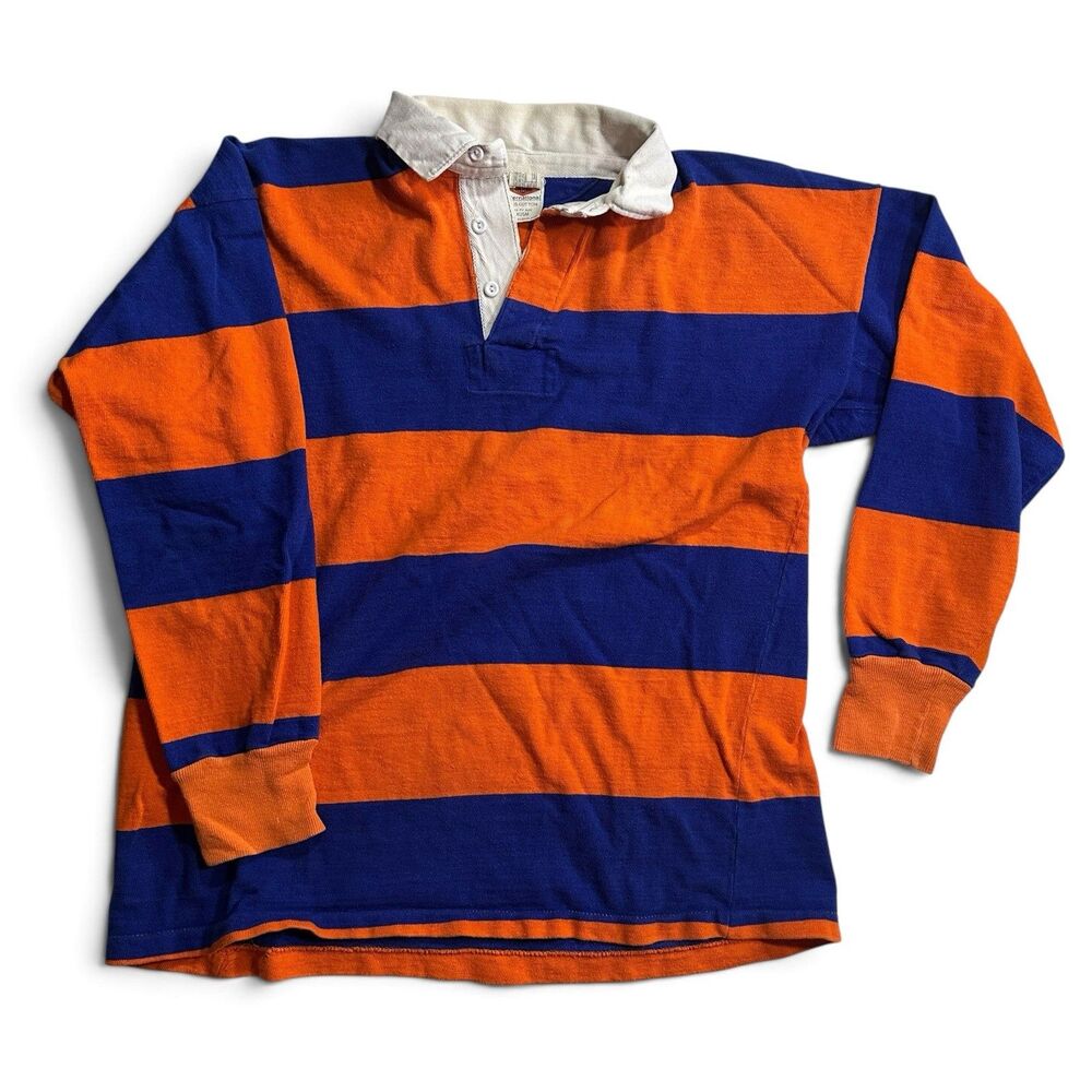 VTG Grail 70s 80s UMBRO International Rugby Polo Shirt Medium Orange Blue Kanye